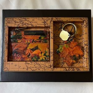 Patricia Nash Leather Card Holder & Key Fob Gift Set New In Gift box 🎁